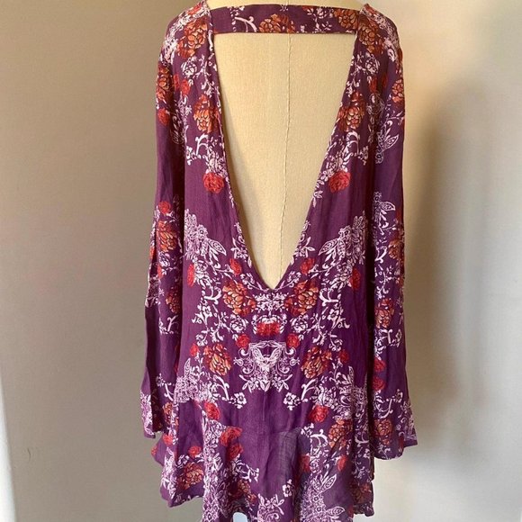 New Free People Smooth Talker Floral Tunic Dress Plumberry Combo size medium - Picture 6 of 9